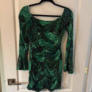 SHEIN Green Floral Long Sleeve Dress